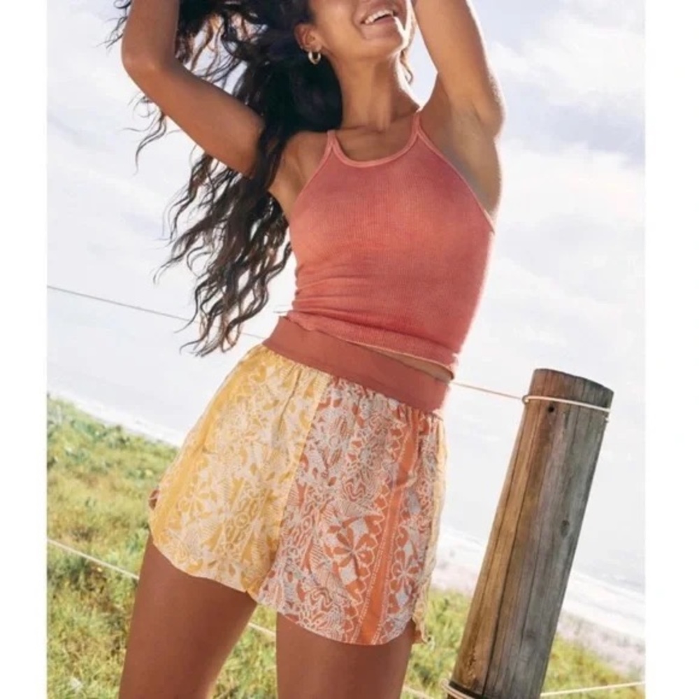 Free People Movement See You Sunday Geometric Athleisure Shorts Orange Size XS